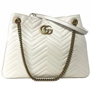 Gucci Marmont GG White Leather Shoulder Bag